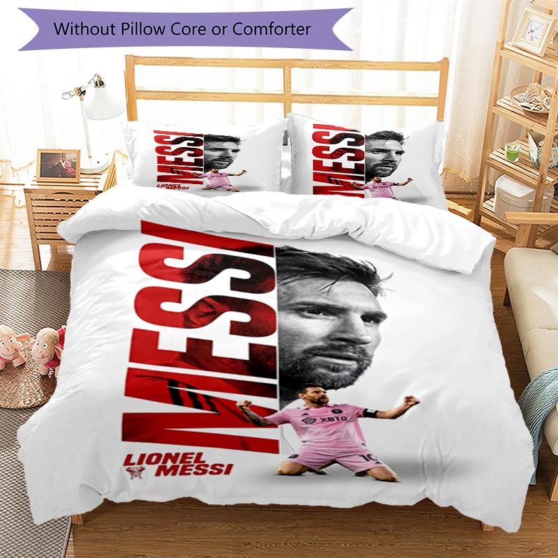 Lionel Messi Football Legend Bedding Set,Breathable Bed Linen for Guest Room Decoration,Festival Gift for Fans,All Season Duvet Cover with Pillowcases