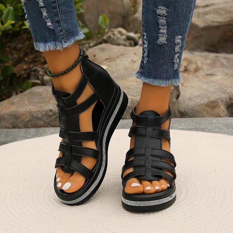 2024 Plus Size Women's Roman Velcro Sandals - European & American Summer Style, Size 43