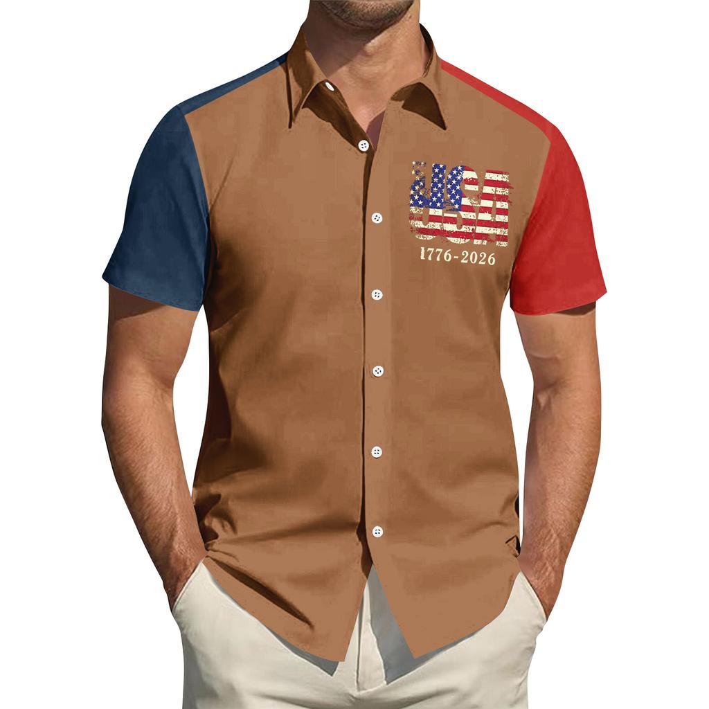 Herren Independence Day Bedrucktes Hemd mit Kragen Herren Freizeit Sport Kurzarmhemd