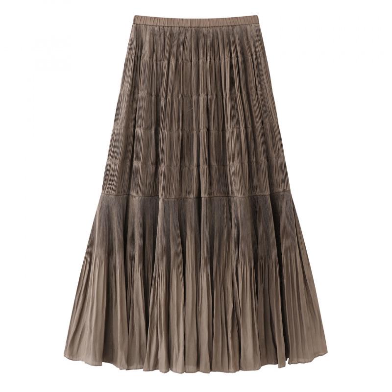 Spring 2026 Women s High-Waisted Pleated A-line Skirt - Light Luxury Style S кофейный