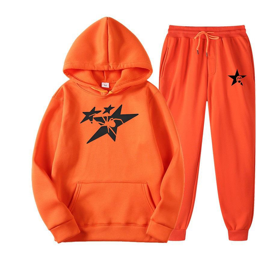 Direct supply Printed hooded sweater sweatpants set Loose casual men's sweater set Manufacturers have a large number of spot