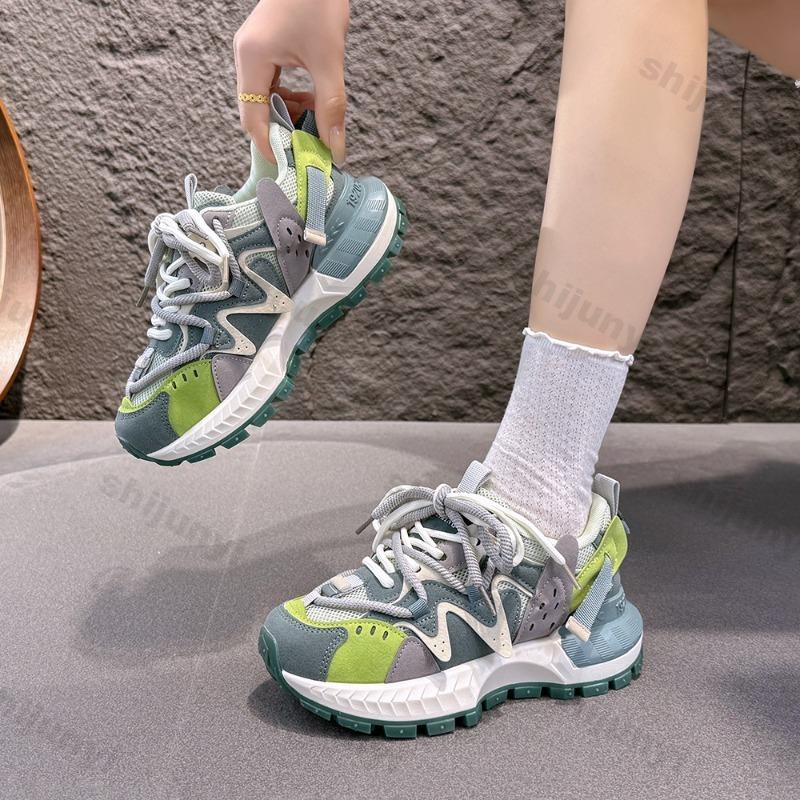 Damen klobige Sneaker Frühling Neu Atmungsaktives Mesh Mode Color Blocking Designerschuhe Trendig Vielseitig Freizeit Sportschuhe