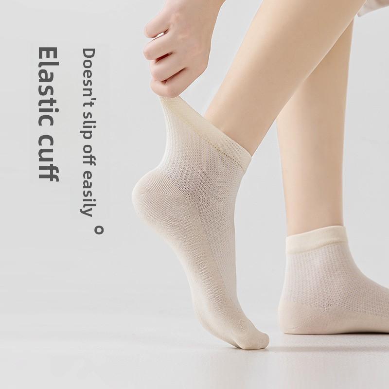 Women's Spring and Summer Thin Breathable Pure Cotton Anti-odor Summer Thin Girls Boneless Mesh Short Socks Mid-calf Socks