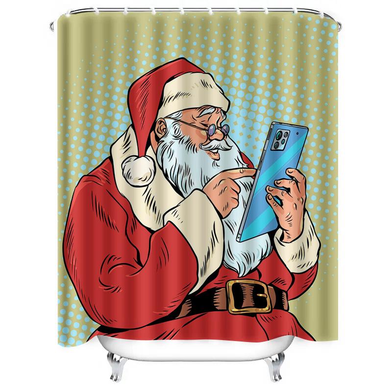 Dein Weihnachtsmann Duschvorhang Weihnachten Badezimmerdeko Festlicher Feiertagsdruck Wasserdichtes Gewebe Wandbehang Heimdekoration Geschenk