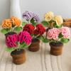 Cute Crochet Rose Flower Arrangement Small Knitting Potted Plant Ornament Home Office Desktop Decors For Wedding Gift