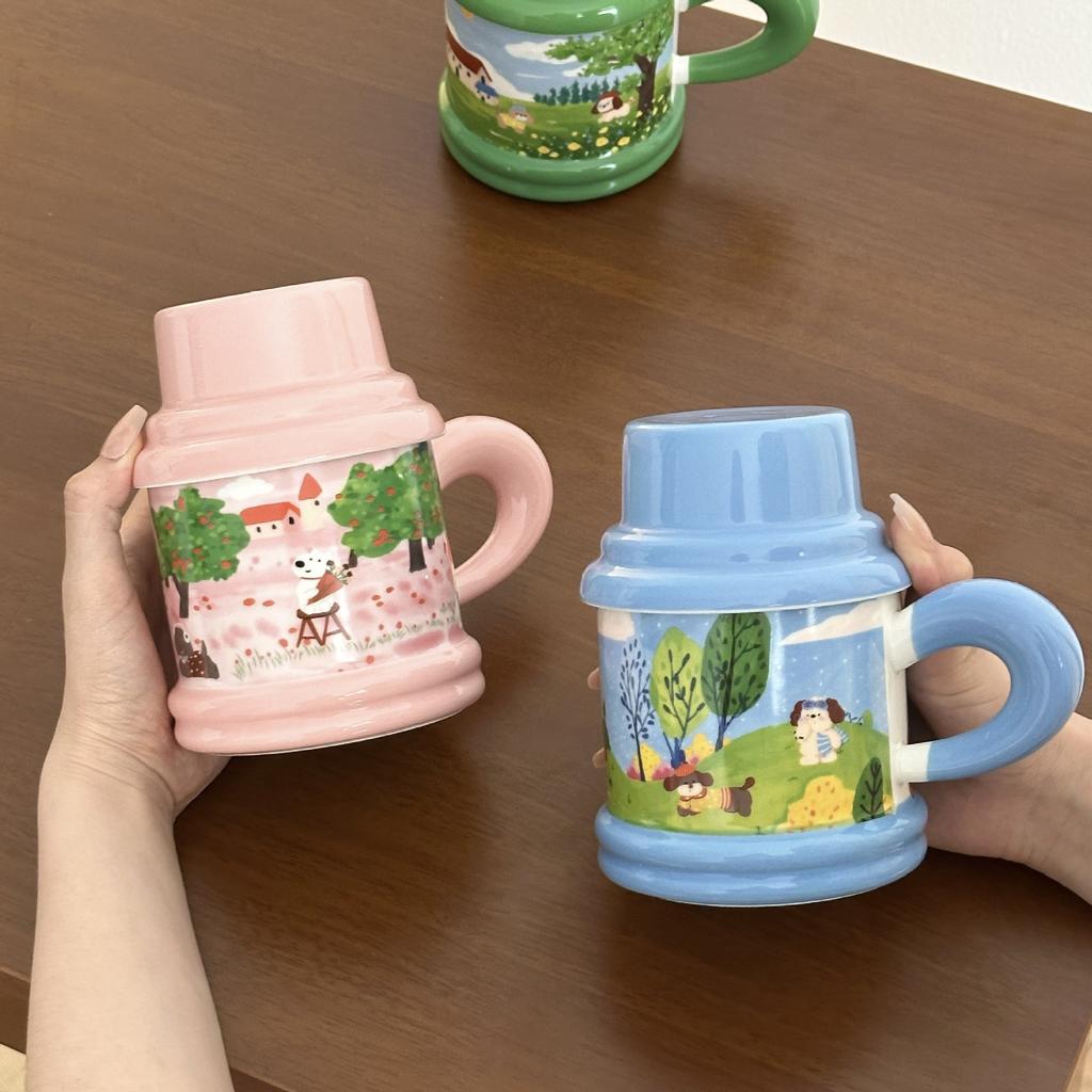 Ceramic Cup High Value Mug with Lid Office Household Water Cup Practical Hand Souvenir Gift for Friends and Customers