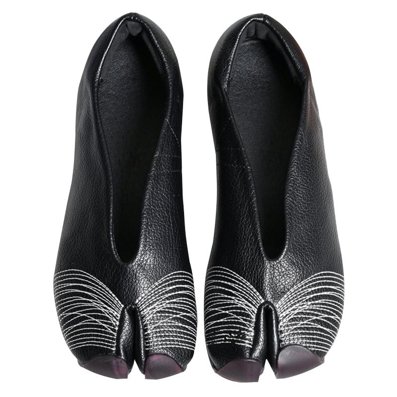Women Genuine Leather Tabi Flats Woman Split Toe Pig Hoof Shoes Black Outdoor Walking Loafer Mary Janes Ballet Trainers Footwear