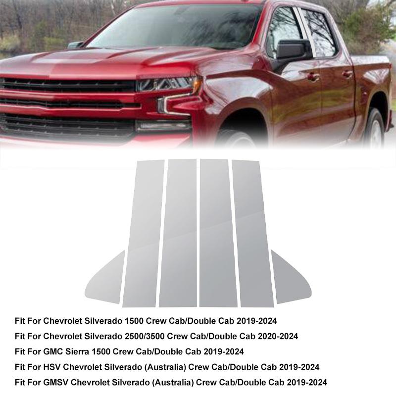 Chrome For Chevrolet Silverado 1500 Crew Cab Double Cab 2019-2024 Pillar Posts Car Window Trim Cover BC Column Stickers