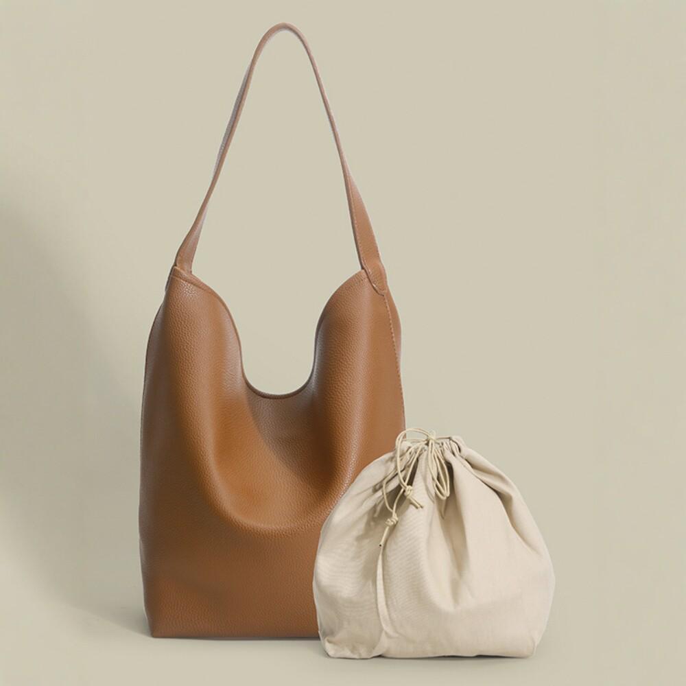 Simple And Versatile Niche Commuting Fashion High-End Sense Child And Mother Bag Pu Solid Color Shoulder Bag Large-Capacity Bucket Bag