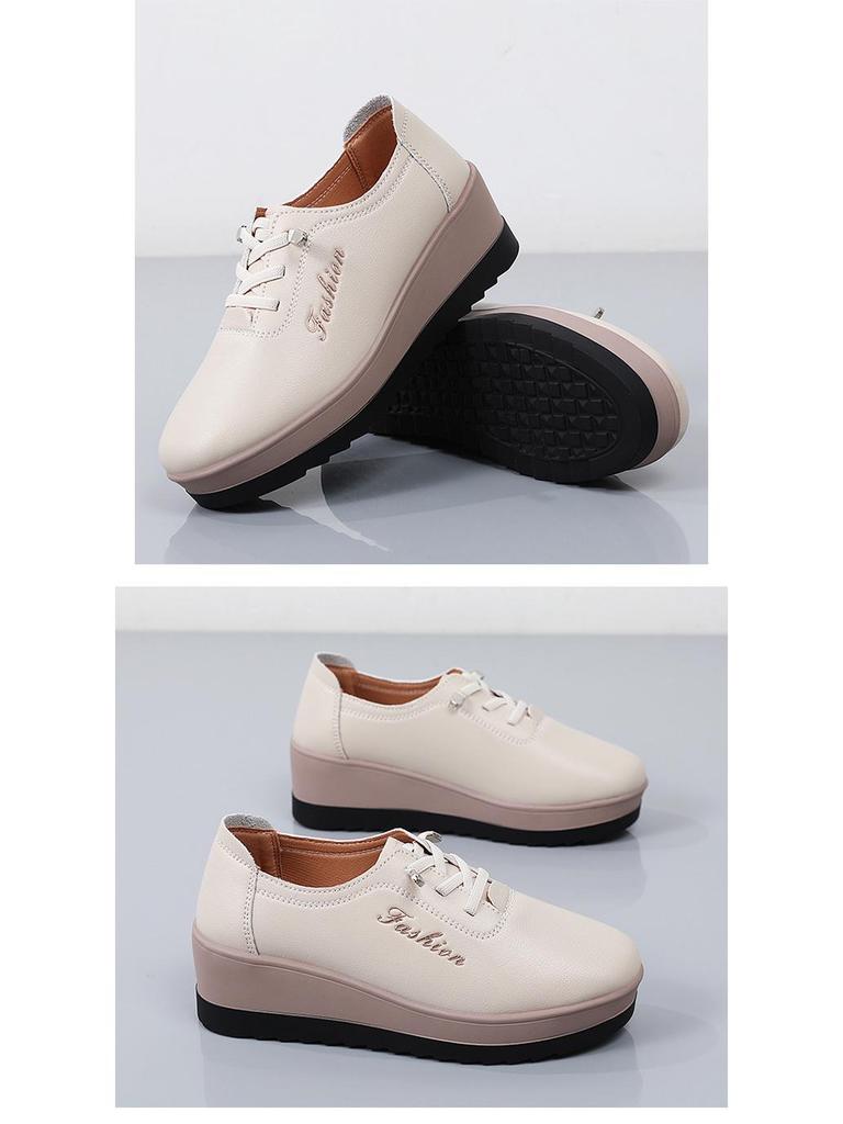 Autumn Women's Genuine Leather Non-Slip Platform Shoes - Thick-Soled, Comfortable, Lightweight, Casual