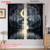 2pcs Mystical Moonlight Scene Curtains   Polyester Window Treatment   Home Decor  Rod Pocket Curtains