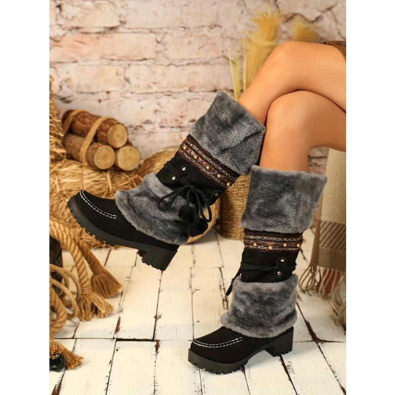 Damen Winter Pelzige Rutschfeste Plateau-Sneaker/Stiefel - Dicke Plateau-Höhenerhöhung