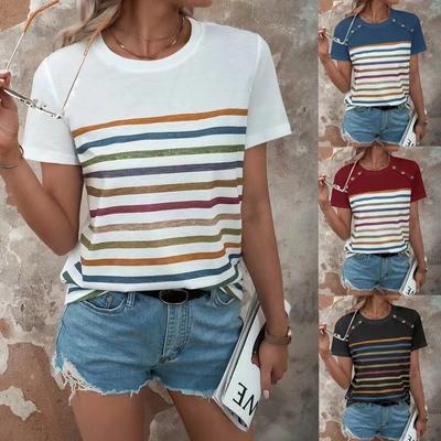 Summer Women Fashion Striped T-Shirt Holiday Tops 8xl 3d Print Shirt Harajuku Female Shirt Loose Head Short-Sleeved Clothing