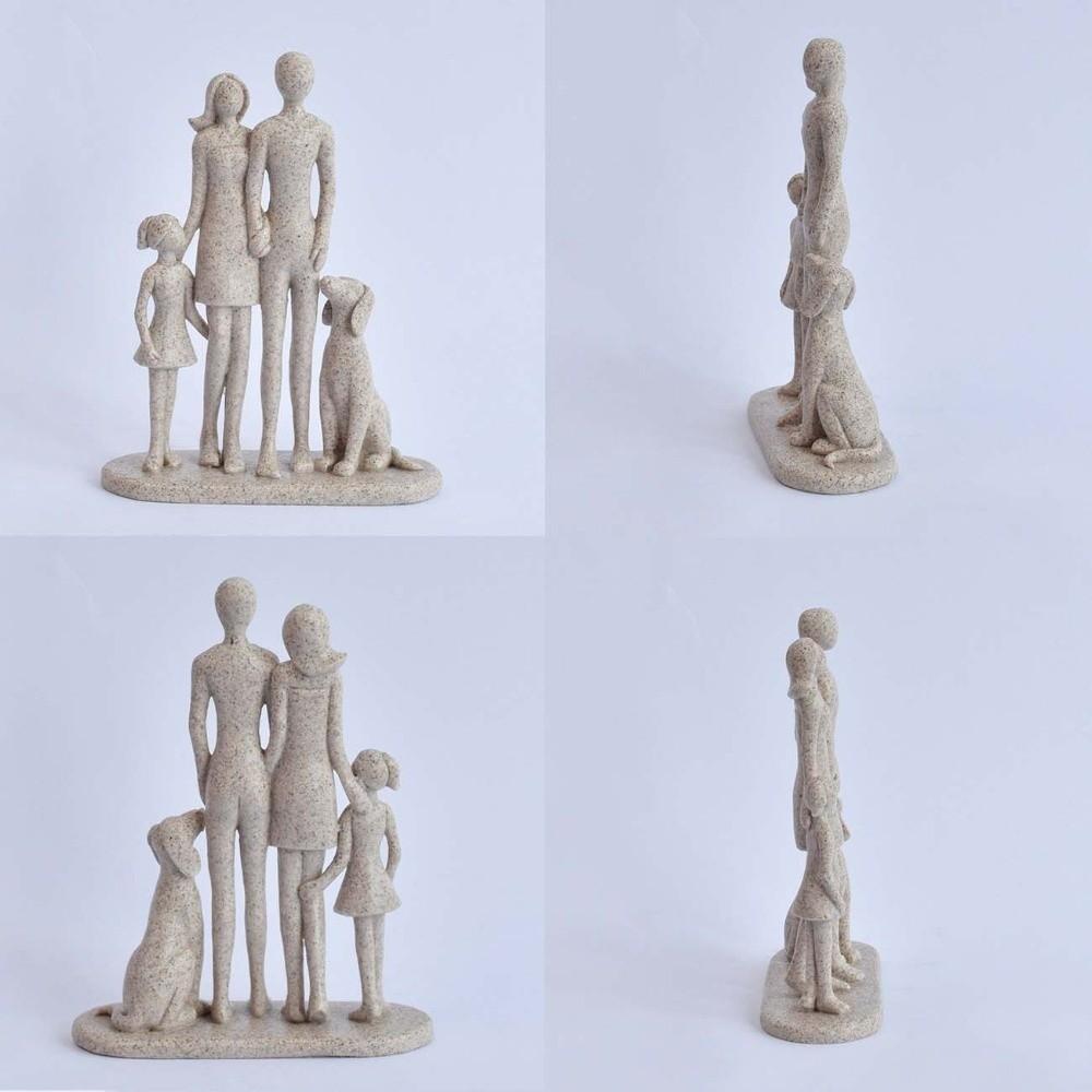 A Family of Three Girl and Dog Statues Creative Canine Statues Crafts Home Decoration