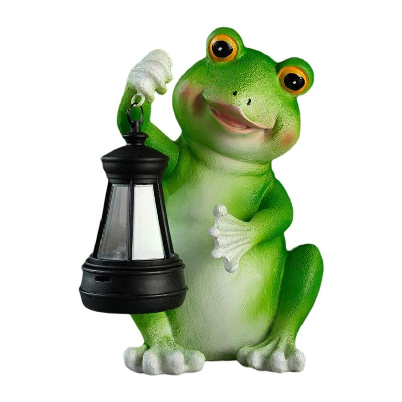 Unique Gift Solar Powered Frogs Garden Lanterns Resins Sculpture Waterproof Ornament For Outdoor Lawn Yard Home Decors