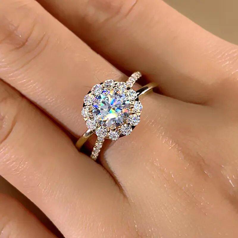 Huitan Sunflower Moissanite Zirconia Crossover Proposal Ring