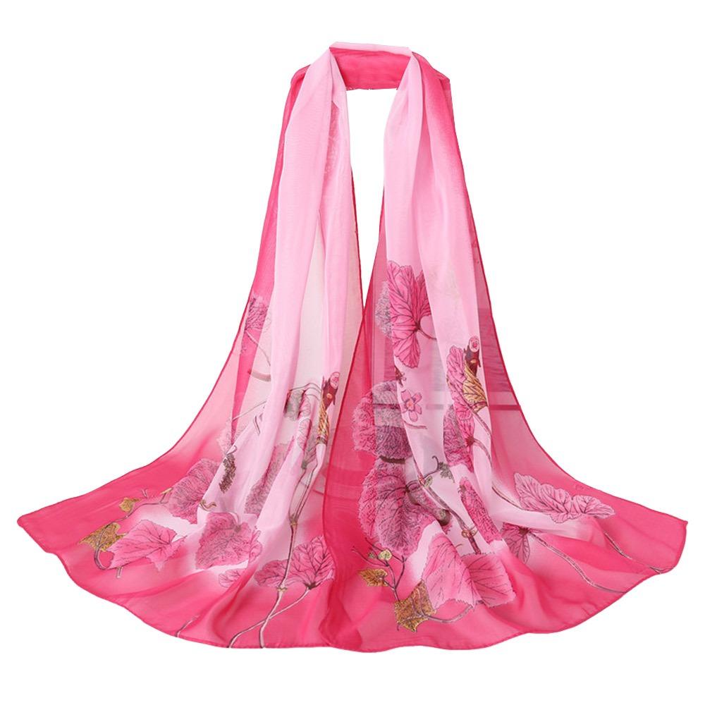 160*50cm Chiffonschal Blumendruck Stola Seide Mode Langer Wickelschal für Damen