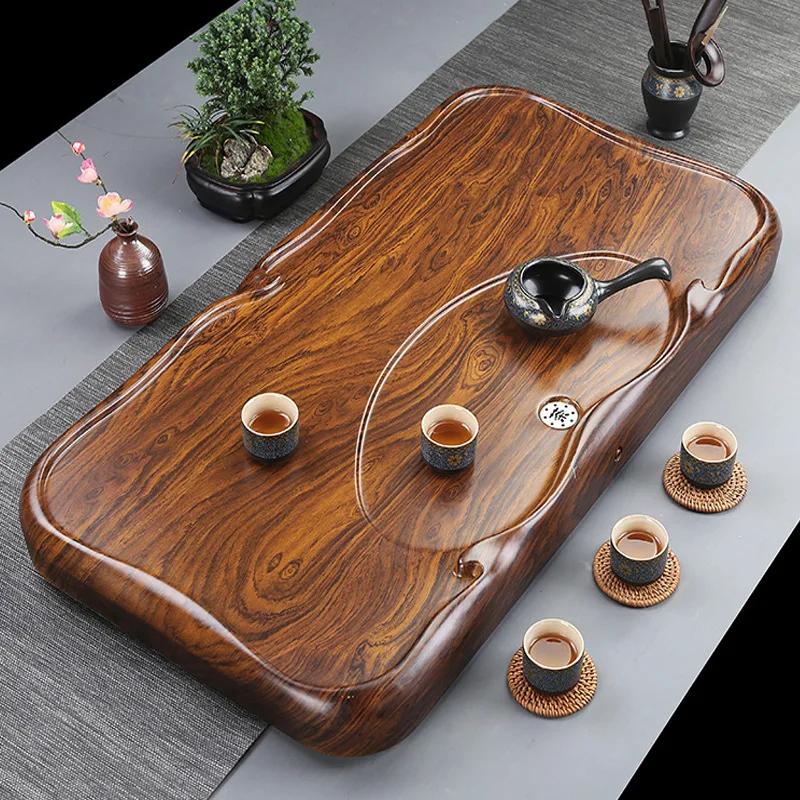 

High Grade Ebony Tea Tray Living Room Solid Wooden Tray Decorative Chinese Drainage Type Tea Board Home Teaware Tools Tea Table 64X37X6CM