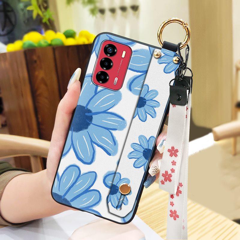 Durable Lanyard Phone Case For ZTE Blade V40 Vita/A72 Ring Anti-dust Fashion Design Silicone Kickstand Waterproof Flower