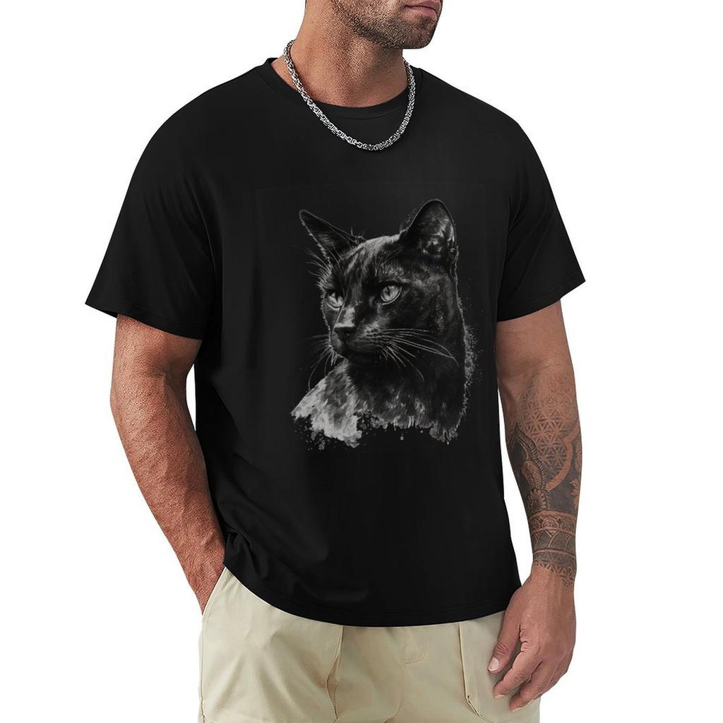 Ink Cat Back Cat Design Tshirt Basic Solid Tee For Daily Use