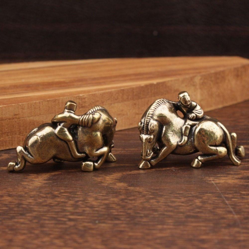 Decorative Zodiac Horse Figurine Brass Minature Horse Figurines Child Riding Horse Ornament Office