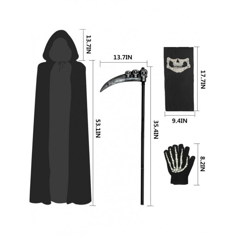 Halloween Party Adult Reaper Black Cape Cape Skull Face Towel Gloves Halloween Costume Prop Set