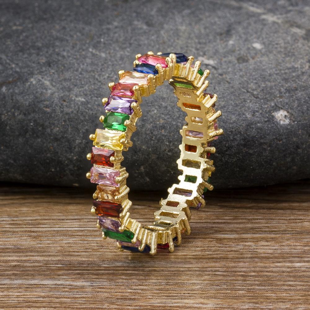 Nidin Top Quality Colorful Rainbow CZ Ring For Women Girls Fashion Engagement Wedding Band Charm Party Jewelry 10 Styles Choice