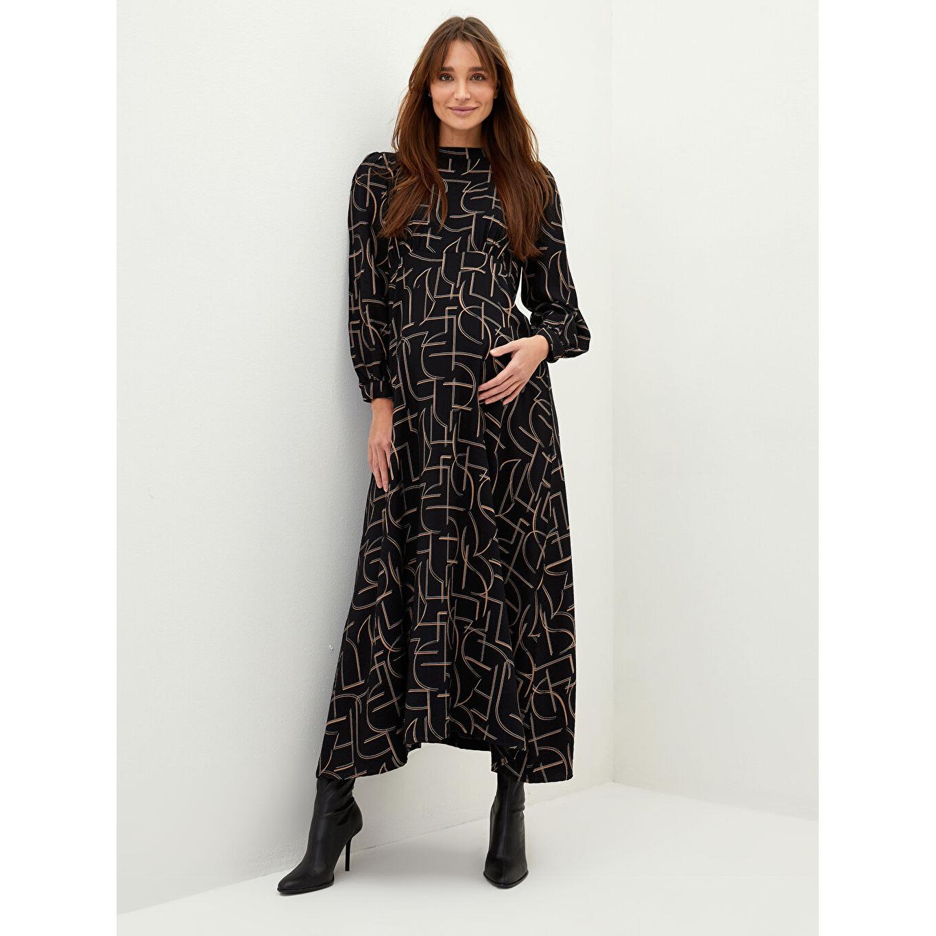 

Поплиновое платье для беременных с круглым вырезом и длинными рукавами, черное