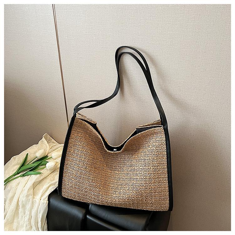 

Плетеная соломенная сумка женская большой вместимости новая универсальная на плечо пляжная сумка для отдыха на море сумка-тоут для поездок на работу хаки