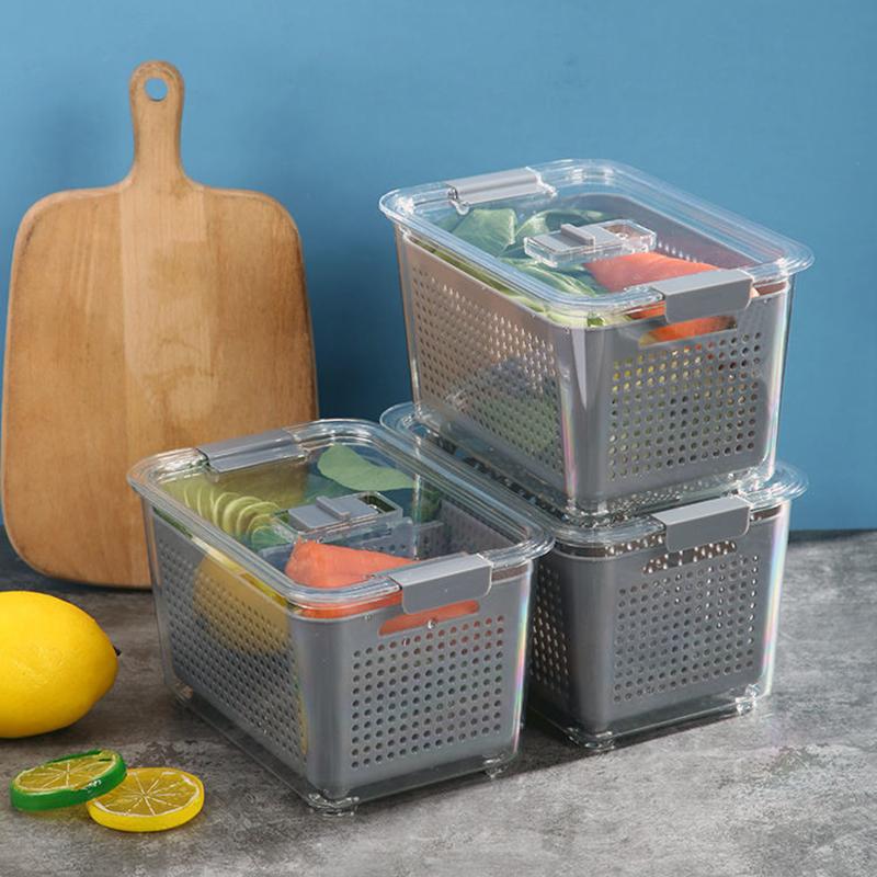 Large Capacity Refrigerator Food Crisper Vegetable Fruit Storage Box for Kitchen Draining Basket Food Seal Boxes Food Storage
