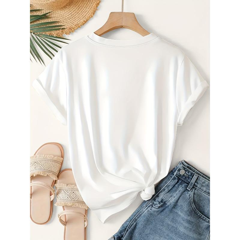 Women's Musical Staff & Treble Clef T-Shirt with Bird Notation - Music Print Short Sleeve Blouse, Round Neck Casual Top for Musicians,