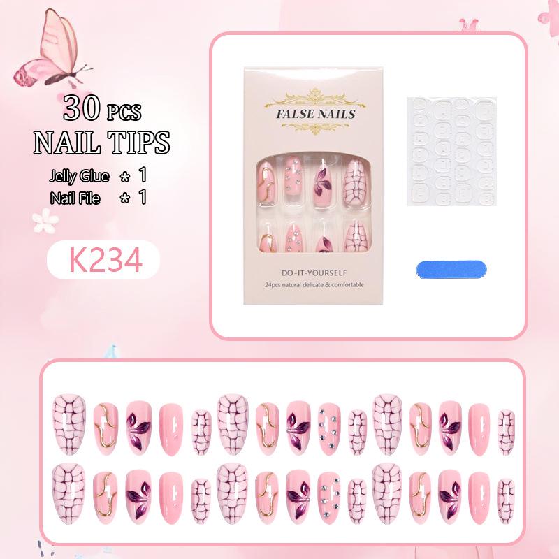 3D Gold Foil Flower Rhinestone False Nails Set