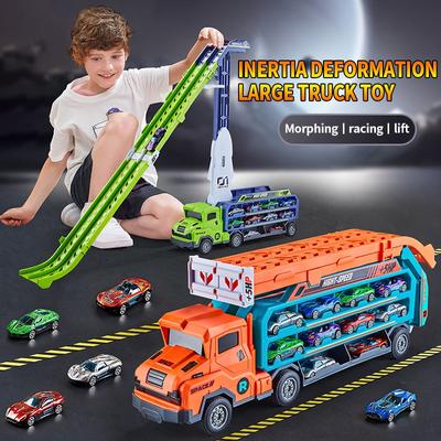 Coaster Racetrack Car-Rocket Lift Transformed Racing Car Combination Large Car Transporter Truck Folding Track Vehicle Kids Gift