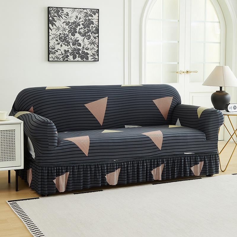 Stretch Printed Sofa Slipcover With Skirt Furniture Protector For Living Room Bedroom Home Decor