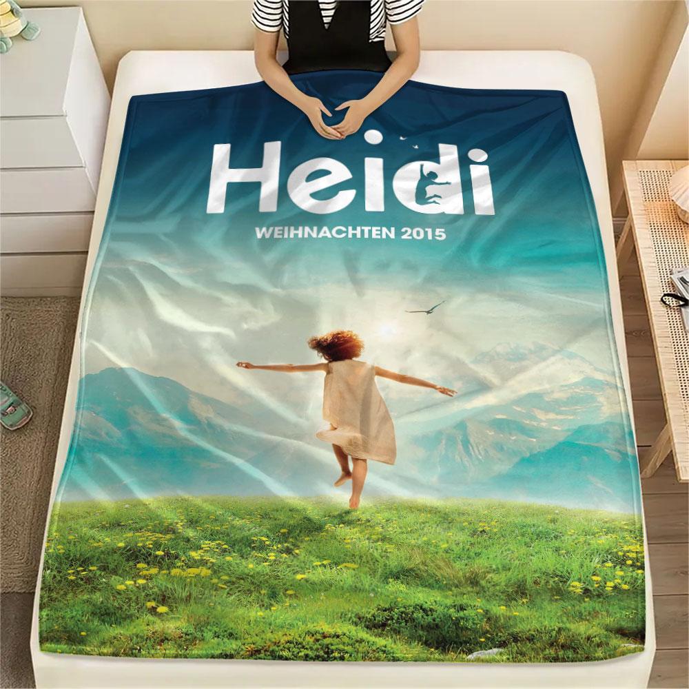 Heidi Art Printed Flannel Blanket, soft throw for bedroom sofa, washable, fan merchandise, great gift.