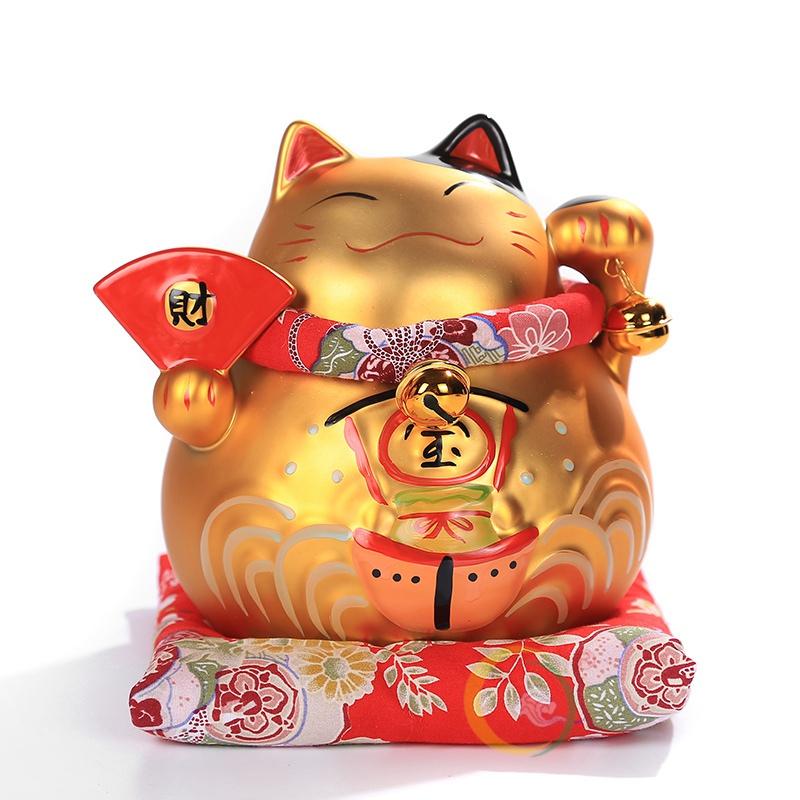 

6-дюймовая золотая керамическая статуэтка Манеки-неко, счастливая кошка, копилка, статуэтка фэн-шуй, украшение для дома