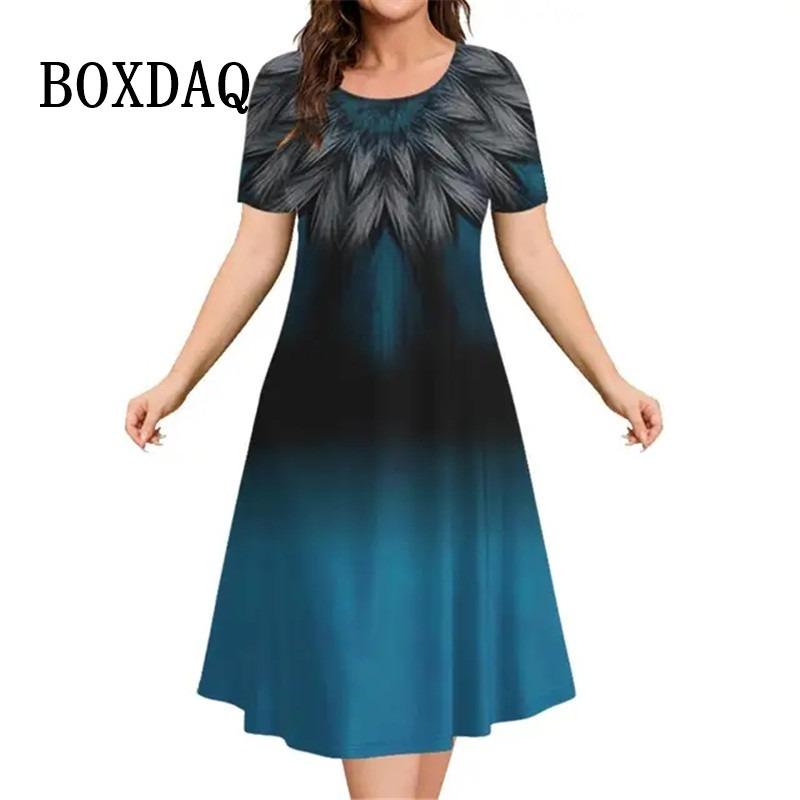 Flower Print Women Dress For Vintage New Short Sleeve O-Neck Mini Dress Summer Pullover Loose Casual Retro Loose Dress