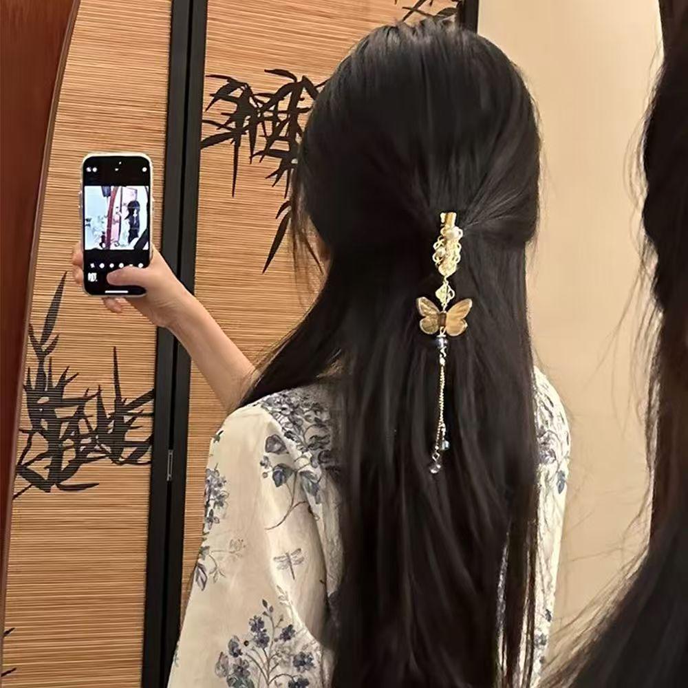 Retro Gold Butterfly Tassel Hairpin for Women - Chinese Style Hair Accessory