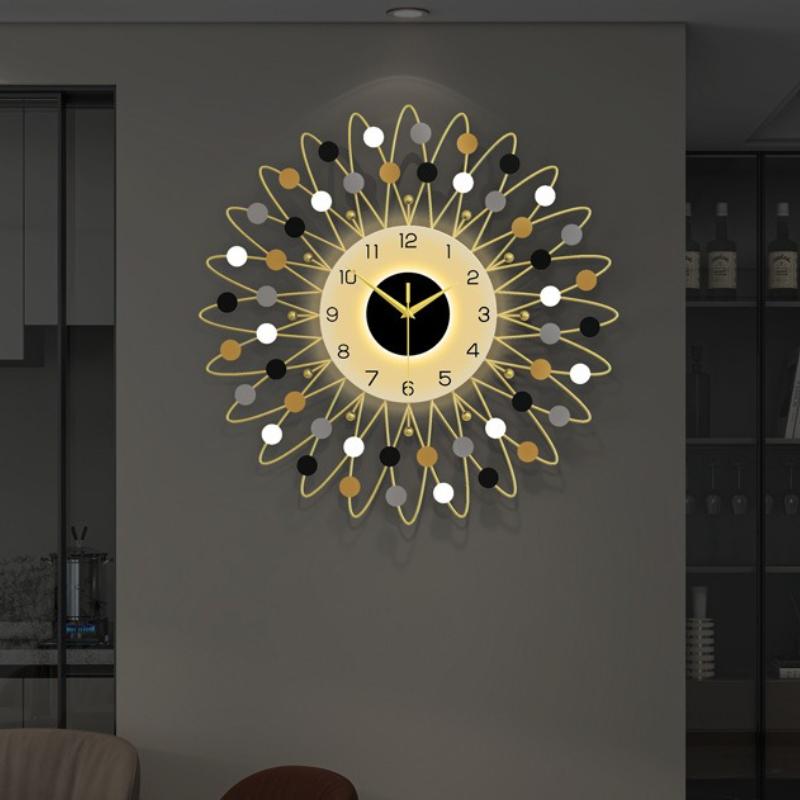Luxury Wall Clock with Light Modern Art Metal Acrylic Wall Clocks Elegant Aesthetic Watches Home Room Decorations Ornaments