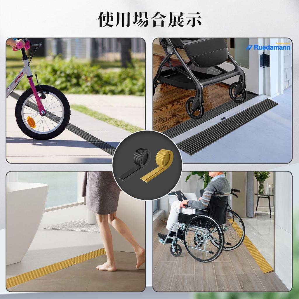 Ruedamann Step Ramp, 2cm High, 90cm Wide, 800kg Load Capacity, Barrier-Free Ramp for Wheelchairs and Robot Vacuum Cleaners, Flexible and Odorless PVC