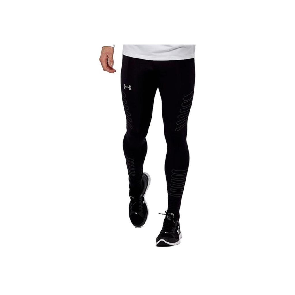 Under Armour Solid Color Logo Print Reflective Sports Leggings Men Leggings Black 1299035-001
