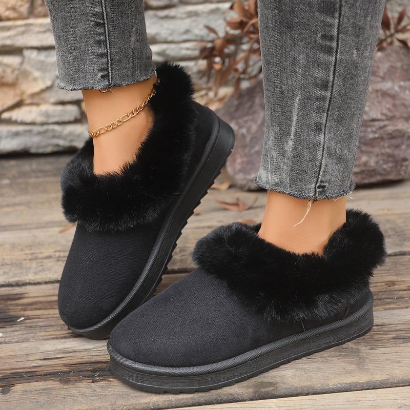 New winter hairy mouth round head one pedal thick bottom piled thickened warm snow boots women