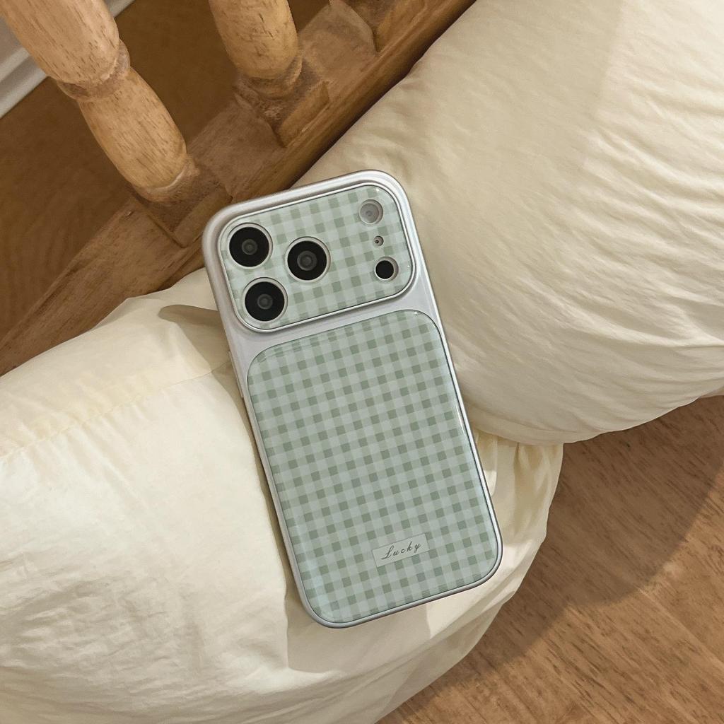 Acrylic Ice Feel Light Green Plaid Phone Case for Apple