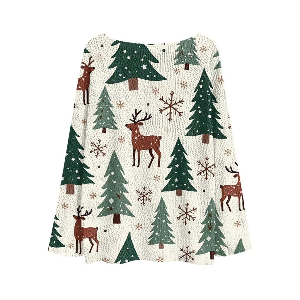 Women's Fashionable Oversized Knitwear Long-Sleeved Christmas Print Top