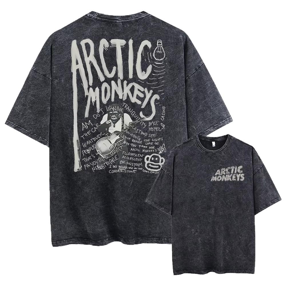 2026 Retro Rock Arctic Monkeys Music Album Graphic T-Shrit Men Women Vintage Washed Oversized Short Sleeve T Shirt Y2k Hip Hop Streetwear Casual Tee S