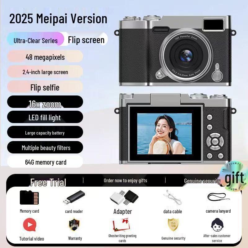 Retro Foldable Screen CCD Camera with 16x Zoom and HD Portable Pocket Recorder