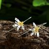 Two Tone Lily Flower Long Threader Drop Earrings Handmade Petal Dangle Ear Rings for Women Elegant Nature Jewelry