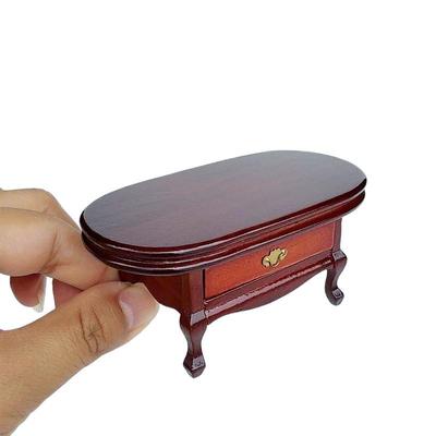 1Pc 1/12 Dollhouse Coffee Table With Drawers Wood Tea Table Home Living Room Furniture Ornament Model Toy Micro Scene Decoration