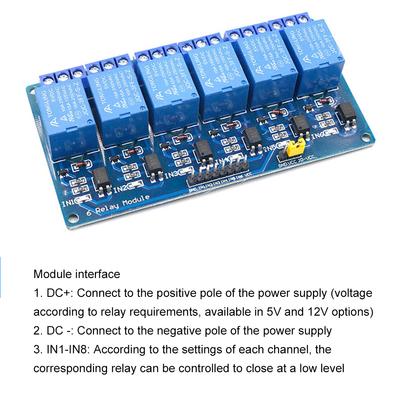 Blue 5mA Trigger Current 6-way 5V 12V Relay Module With Low Level Trigger Module Working Voltage 5V