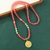 Green Glazed Agate Beaded Retro Sand Gold Necklace Long Sweater Chain Antique Cheongsam Accessories Women